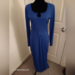 Blue Keyhole Neck long-sleeved Full-Length skirt 2pc set Outfit Women Size XL